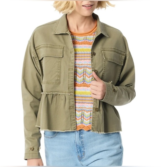 Jessica Simpson Green Utility Jacket with Peplum Waist - Picture 2 of 15